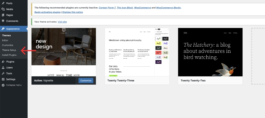 Vignette setup wizard