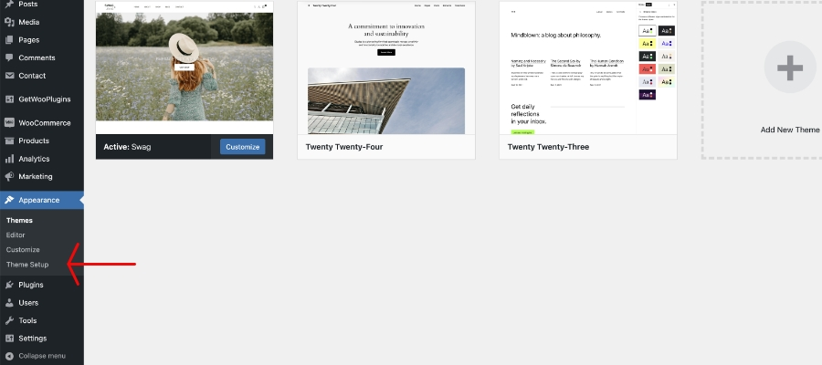 Swag WordPress theme setup wizard